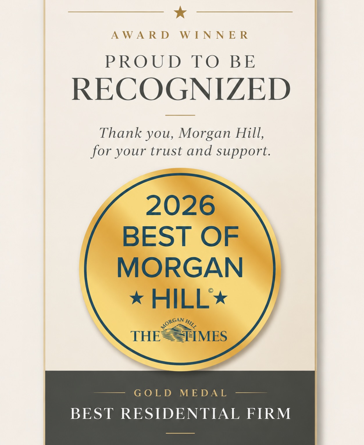 Morgan Hill, this one belongs to you! 

We are deeply honored to be voted Best Residential Firm in the 2026 Best of Morgan Hill awards.

Every home begins with someone trusting us with a story, an idea, and a place that matters to them. Thank you for allowing us to turn those stories into spaces.

Your story is where our design begins.

#BestOfMorganHill #BhoomaHomes #CustomHomeDesign #BestResidentialFirm #DesignBuild